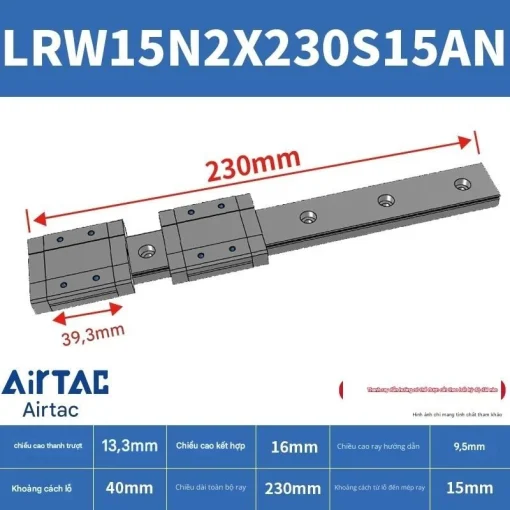 Ray trượt tuyến tính mini bản rộng LRW15N2X230S15AN - Ảnh 2