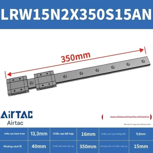 Ray trượt tuyến tính mini bản rộng LRW15N2X350S15AN - Ảnh 2