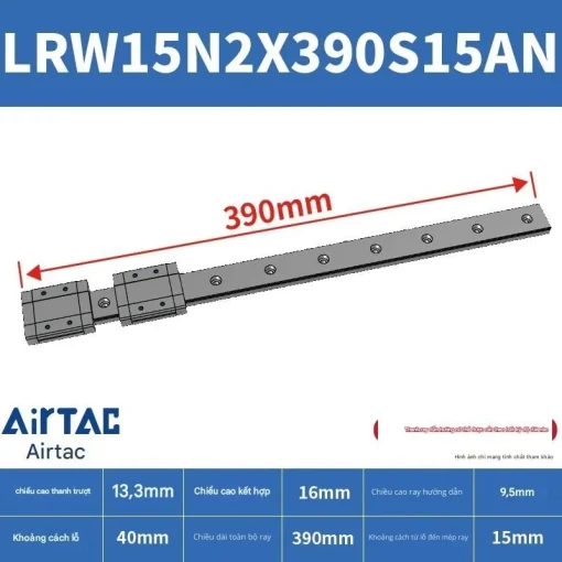 Ray trượt tuyến tính mini bản rộng LRW15N2X390S15AN - Ảnh 2