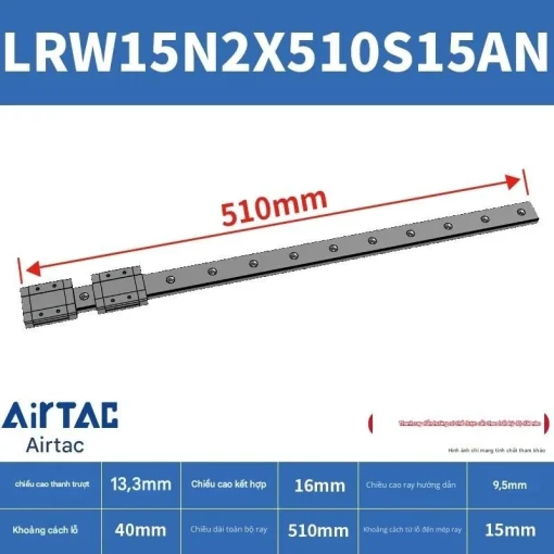 Ray trượt tuyến tính mini bản rộng LRW15N2X510S15AN - Ảnh 2