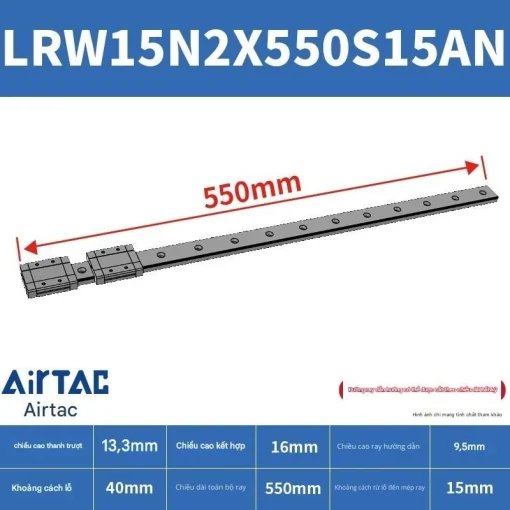 Ray trượt tuyến tính mini bản rộng LRW15N2X550S15AN - Ảnh 2
