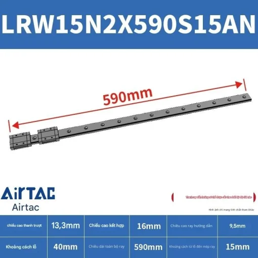 Ray trượt tuyến tính mini bản rộng LRW15N2X590S15AN - Ảnh 2