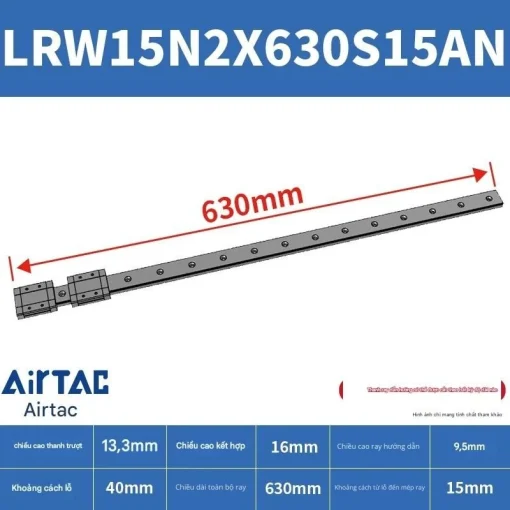 Ray trượt tuyến tính mini bản rộng LRW15N2X630S15AN - Ảnh 2