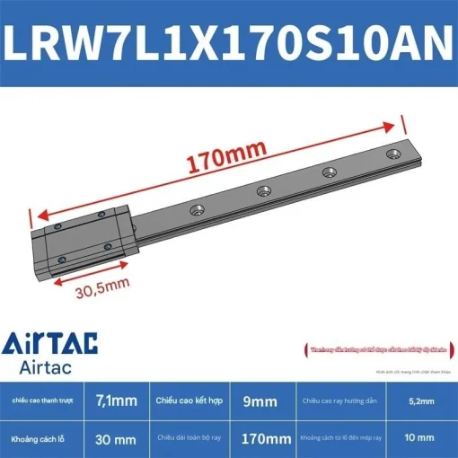 Ray trượt tuyến tính mini bản rộng LRW7L1X170S10AN - Ảnh 2
