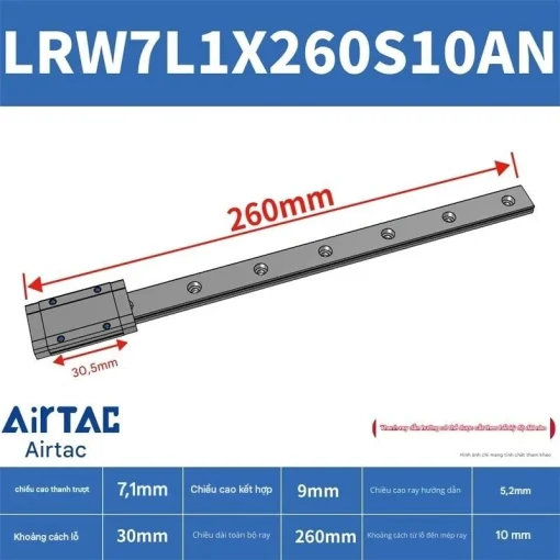 Ray trượt tuyến tính mini bản rộng LRW7L1X260S10AN - Ảnh 2