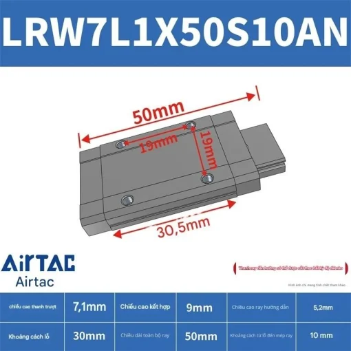Ray trượt tuyến tính mini bản rộng LRW7L1X50S10AN - Ảnh 2