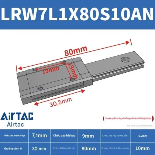 Ray trượt tuyến tính mini bản rộng LRW7L1X80S10AN - Ảnh 2