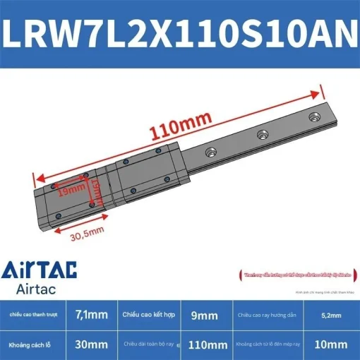 Ray trượt tuyến tính mini bản rộng LRW7L2X110S10AN - Ảnh 2