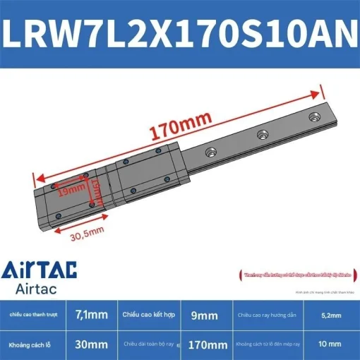 Ray trượt tuyến tính mini bản rộng LRW7L2X170S10AN - Ảnh 2