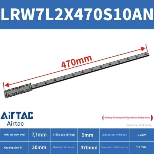 Ray trượt tuyến tính mini bản rộng LRW7L2X470S10AN - Ảnh 2