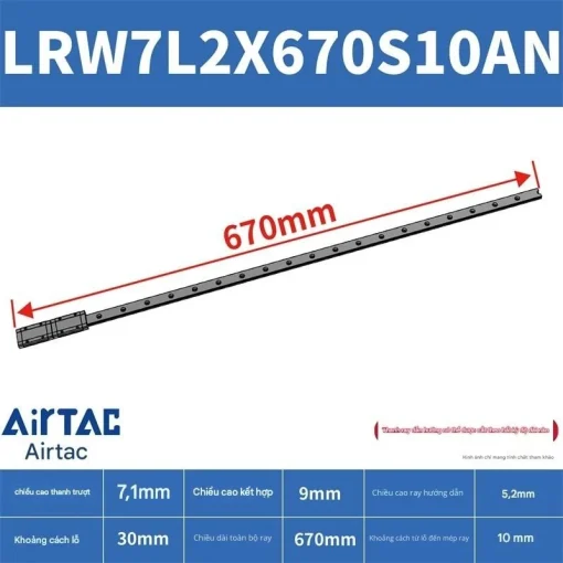 Ray trượt tuyến tính mini bản rộng LRW7L2X670S10AN - Ảnh 2