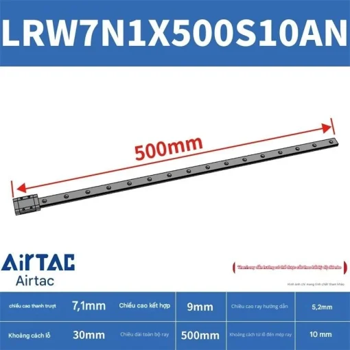 Ray trượt tuyến tính mini bản rộng LRW7N1X500S10AN - Ảnh 2