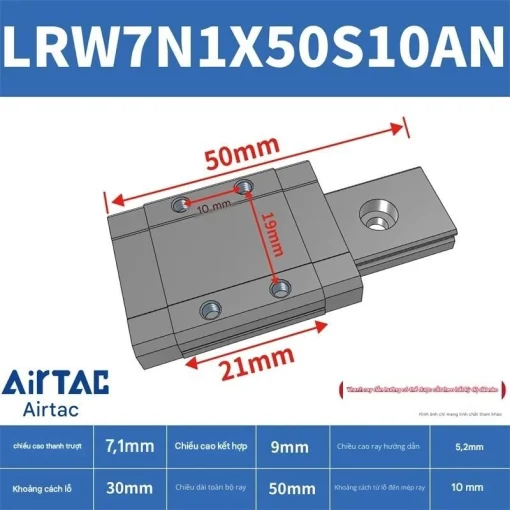 Ray trượt tuyến tính mini bản rộng LRW7N1X50S10AN - Ảnh 2