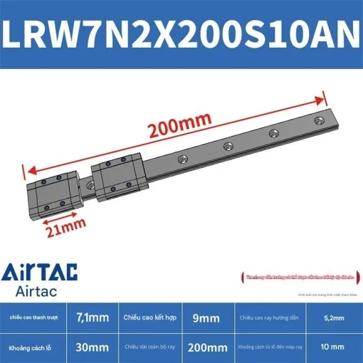 Ray trượt tuyến tính mini bản rộng LRW7N2X200S10AN - Ảnh 2