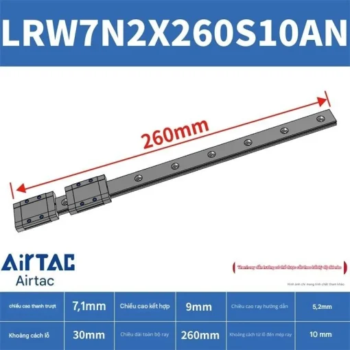 Ray trượt tuyến tính mini bản rộng LRW7N2X260S10AN - Ảnh 2