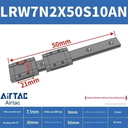 Ray trượt tuyến tính mini bản rộng LRW7N2X50S10AN - Ảnh 2