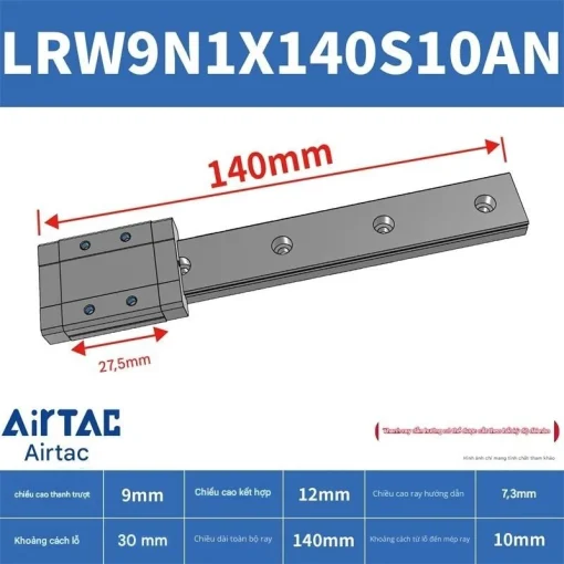 Ray trượt tuyến tính mini bản rộng LRW9N1X140S10AN - Ảnh 2