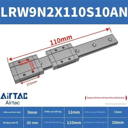Ray trượt tuyến tính mini bản rộng LRW9N2X110S10AN - Ảnh 2