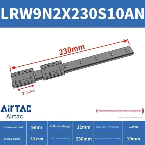Ray trượt tuyến tính mini bản rộng LRW9N2X230S10AN - Ảnh 2
