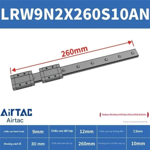 Ray trượt tuyến tính mini bản rộng LRW9N2X260S10AN - Ảnh 2