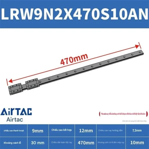 Ray trượt tuyến tính mini bản rộng LRW9N2X470S10AN - Ảnh 2