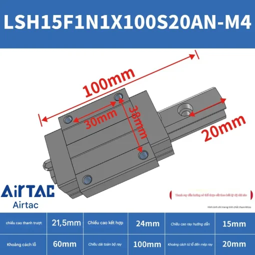 Thanh trượt vuông tiêu chuẩn LSH15F1N1X100S20AN-M4 - Ảnh 2
