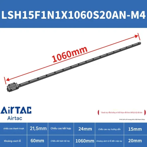 Thanh trượt vuông tiêu chuẩn LSH15F1N1X1060S20AN-M4 - Ảnh 2