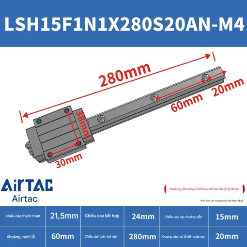 Thanh trượt vuông tiêu chuẩn LSH15F1N1X280S20AN-M4 - Ảnh 2
