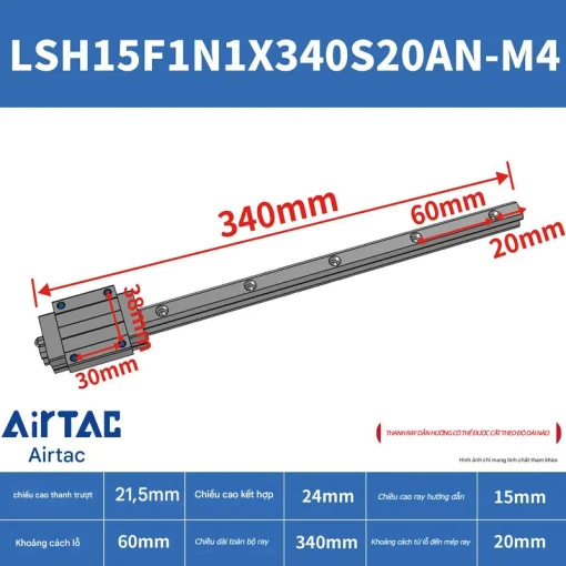 Thanh trượt vuông tiêu chuẩn LSH15F1N1X340S20AN-M4 - Ảnh 2
