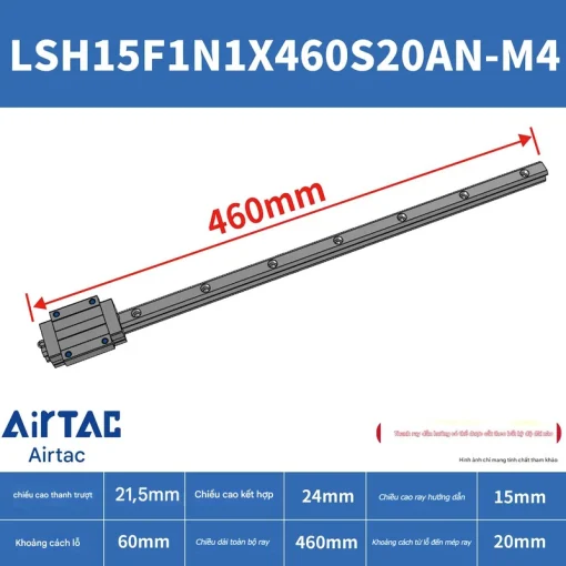 Thanh trượt vuông tiêu chuẩn LSH15F1N1X460S20AN-M4 - Ảnh 2