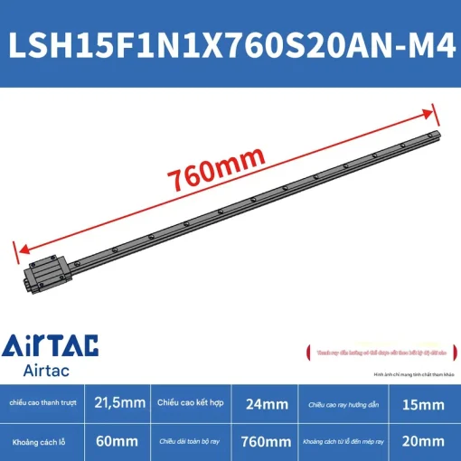 Thanh trượt vuông tiêu chuẩn LSH15F1N1X760S20AN-M4 - Ảnh 2