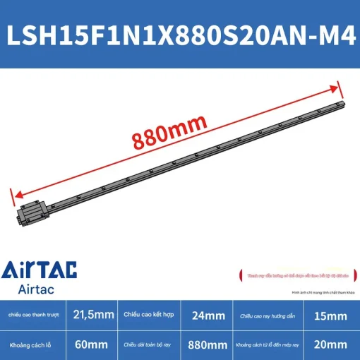 Thanh trượt vuông tiêu chuẩn LSH15F1N1X880S20AN-M4 - Ảnh 2