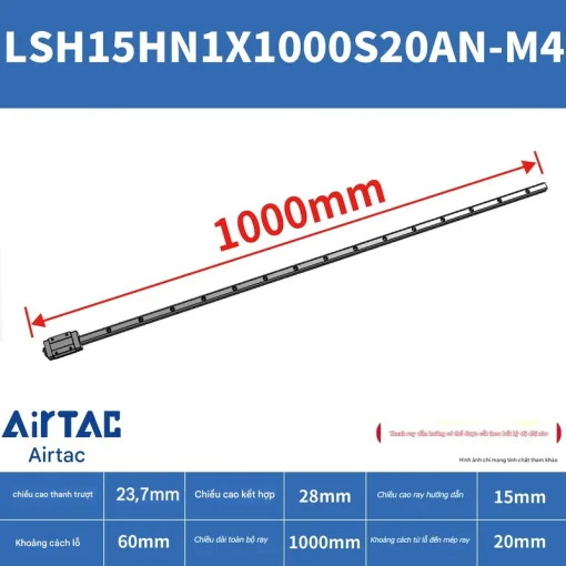 Thanh trượt vuông tiêu chuẩn LSH15HN1X1000S20AN-M4 - Ảnh 2