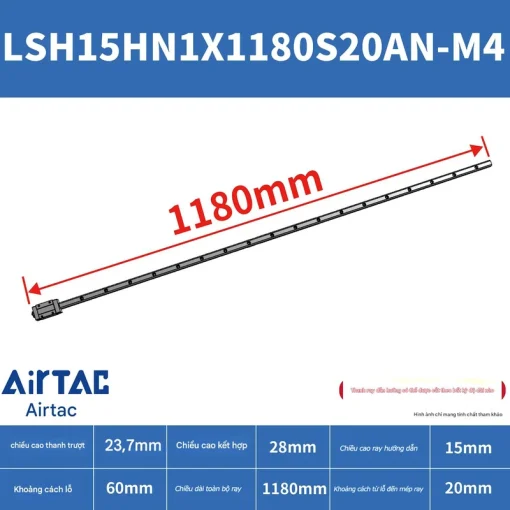 Thanh trượt vuông tiêu chuẩn LSH15HN1X1180S20AN-M4 - Ảnh 2