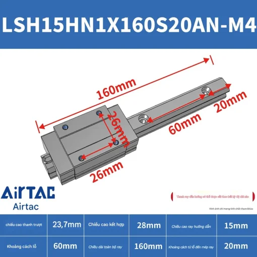 Thanh trượt vuông tiêu chuẩn LSH15HN1X160S20AN-M4 - Ảnh 2