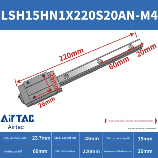 Thanh trượt vuông tiêu chuẩn LSH15HN1X220S20AN-M4 - Ảnh 2