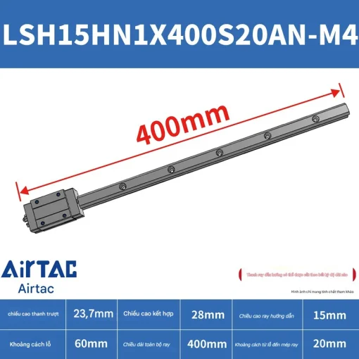 Thanh trượt vuông tiêu chuẩn LSH15HN1X400S20AN-M4 - Ảnh 2