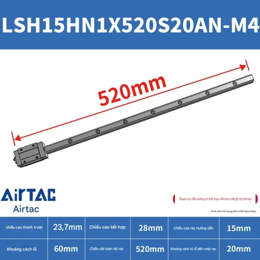 Thanh trượt vuông tiêu chuẩn LSH15HN1X520S20AN-M4 - Ảnh 2