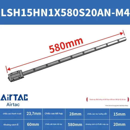 Thanh trượt vuông tiêu chuẩn LSH15HN1X580S20AN-M4 - Ảnh 2