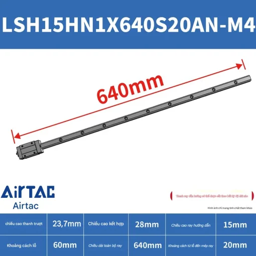 Thanh trượt vuông tiêu chuẩn LSH15HN1X640S20AN-M4 - Ảnh 2