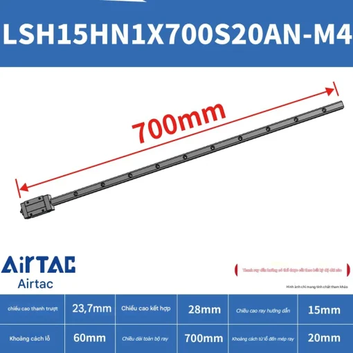 Thanh trượt vuông tiêu chuẩn LSH15HN1X700S20AN-M4 - Ảnh 2