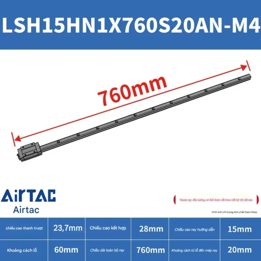 Thanh trượt vuông tiêu chuẩn LSH15HN1X760S20AN-M4 - Ảnh 2