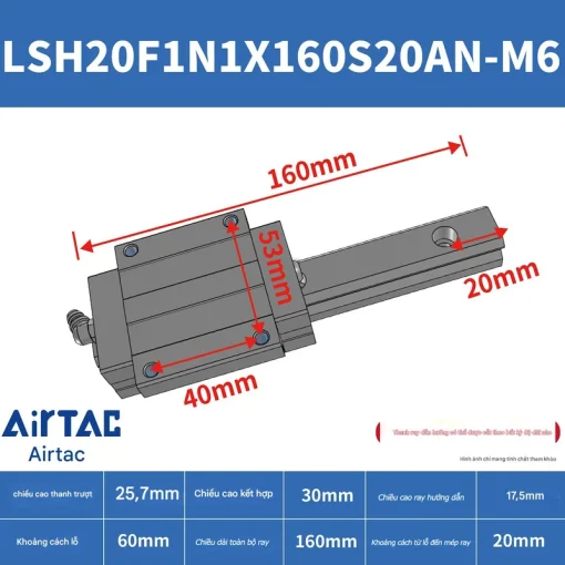 Thanh trượt vuông tiêu chuẩn LSH20F1N1X160S20AN-M6 - Ảnh 2