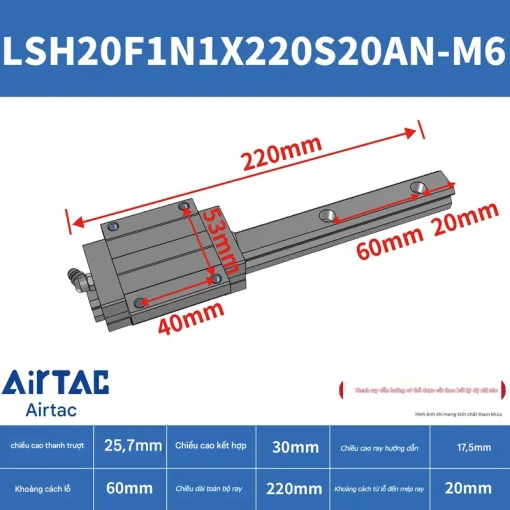 Thanh trượt vuông tiêu chuẩn LSH20F1N1X220S20AN-M6 - Ảnh 2