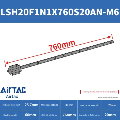 Thanh trượt vuông tiêu chuẩn LSH20F1N1X760S20AN-M6 - Ảnh 2