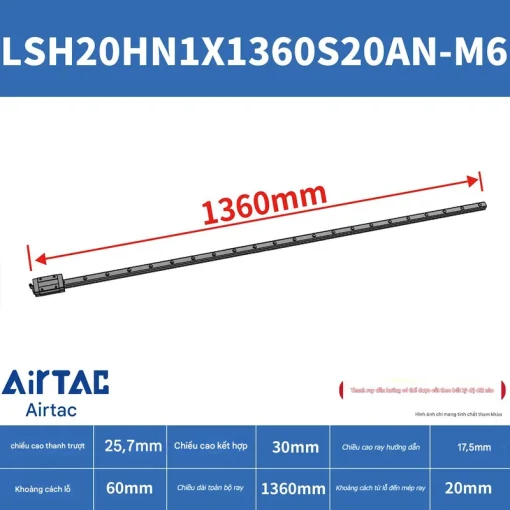 Thanh trượt vuông tiêu chuẩn LSH20HN1X1360S20AN-M6 - Ảnh 2