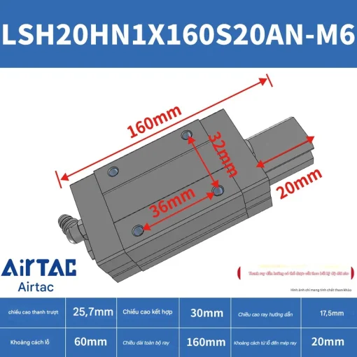 Thanh trượt vuông tiêu chuẩn LSH20HN1X160S20AN-M6 - Ảnh 2