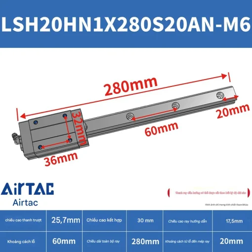 Thanh trượt vuông tiêu chuẩn LSH20HN1X280S20AN-M6 - Ảnh 2
