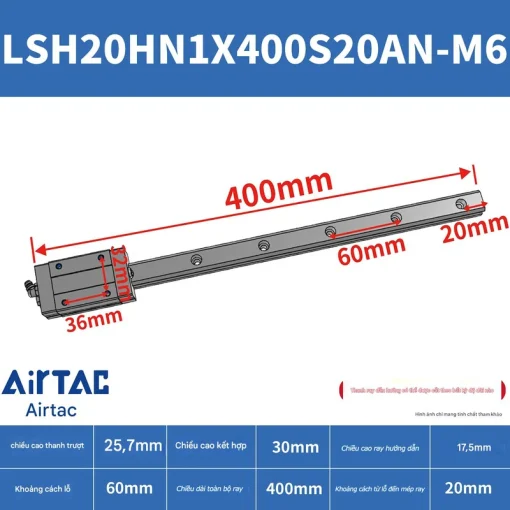 Thanh trượt vuông tiêu chuẩn LSH20HN1X400S20AN-M6 - Ảnh 2