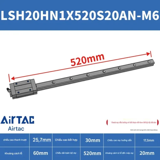 Thanh trượt vuông tiêu chuẩn LSH20HN1X520S20AN-M6 - Ảnh 2